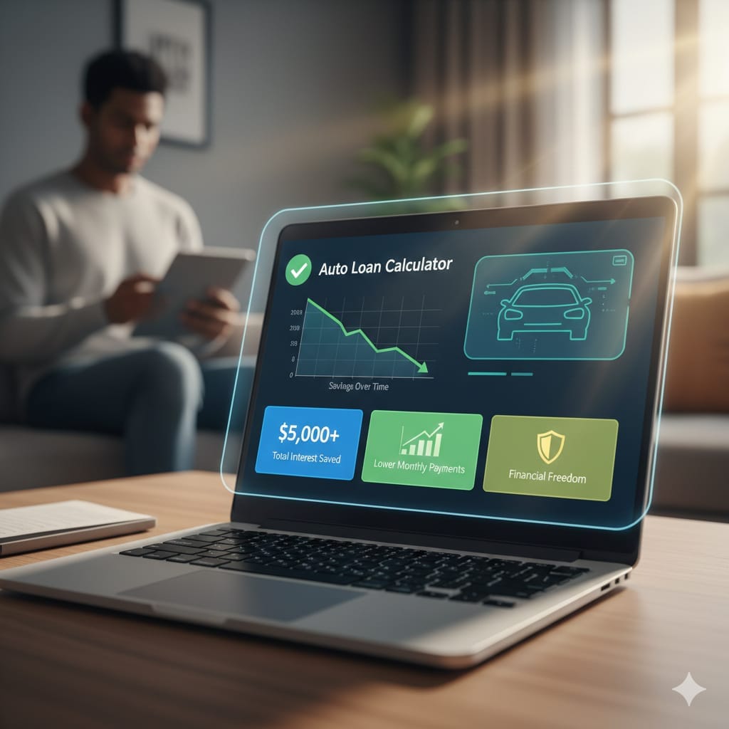Auto Loan Calculator tool showing financial savings and car loan logic